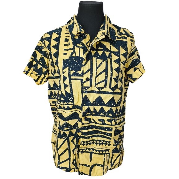 Netflix Stranger Things Men's Large Yellow Black Geometric Aztec Button Shirt - Picture 1 of 11